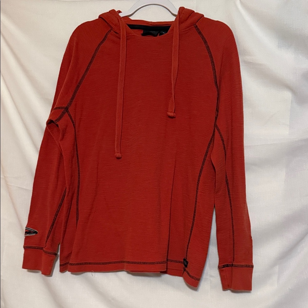 Orange Hooded Henley shirt with Black Stitching logo in hood XL
